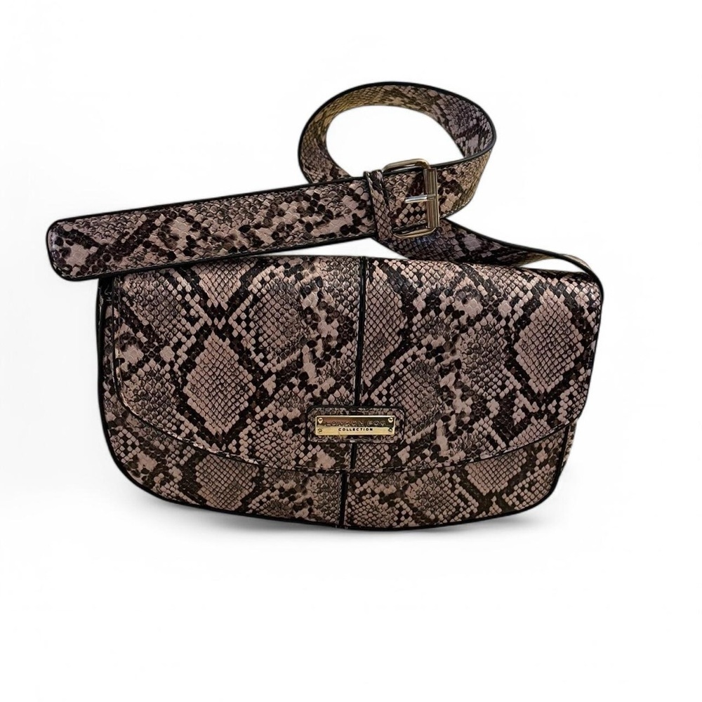 London Fog Brown and Black Shoulder Bag with Snakeskin Pattern